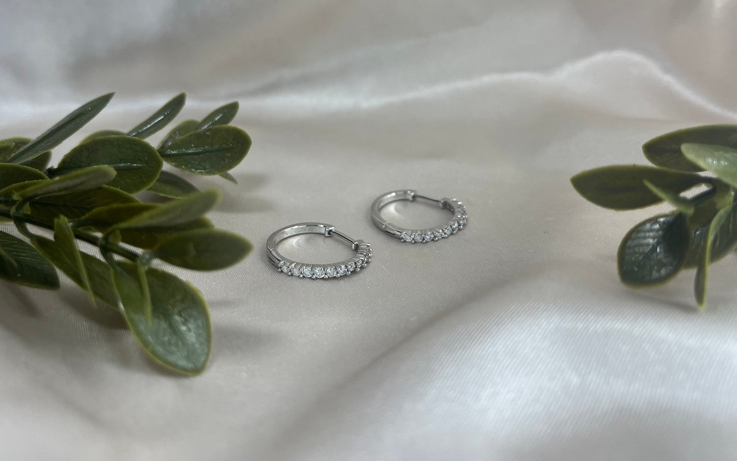 Moissanite 1.8mm Hoop Earrings , 925 Sterling Silver, Art Deco, Wedding Earrings, Anniversary Gift, Silver Jewelry- ARIENE JEWELS