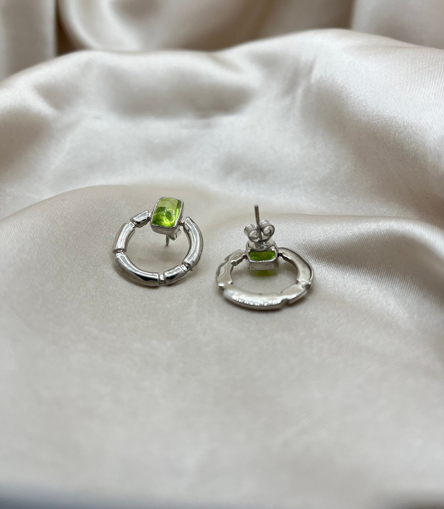 Peridot Earring, Sterling Silver 925, Gemstone Earring, Statement Art Deco Jewelry, Gift for her, Silver Jewelry- ARIENE JEWELS