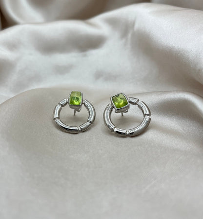 Peridot Earring, Sterling Silver 925, Gemstone Earring, Statement Art Deco Jewelry, Gift for her, Silver Jewelry- ARIENE JEWELS