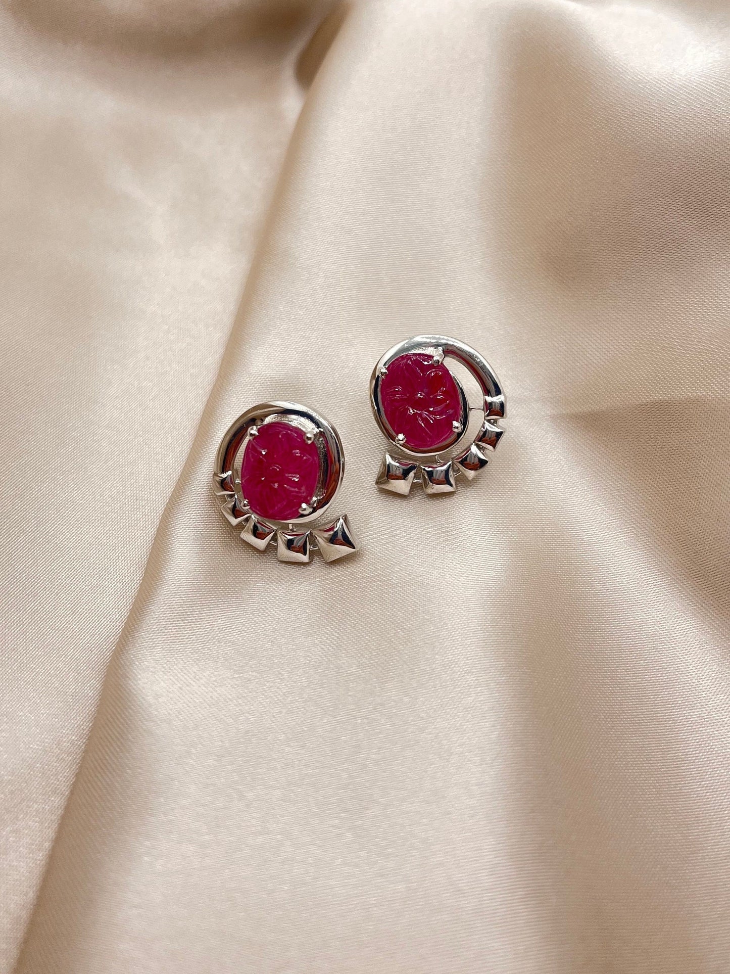 Sterling Silver 925, Ruby Earring, Carved Gemstone Earring Ruby Statement Jewelry, Gift for her, Silver Jewelry- ARIENE JEWELS