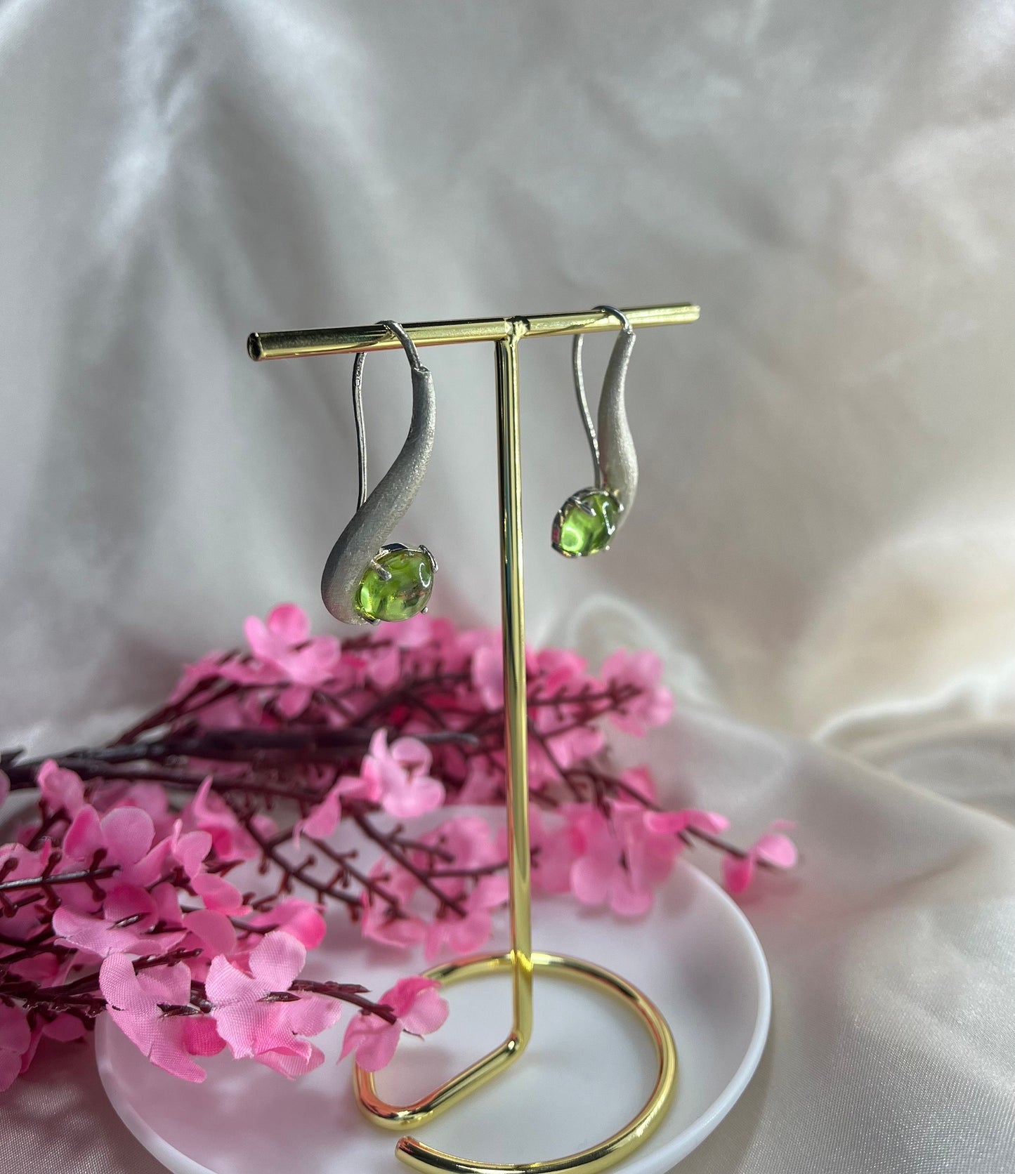 Peridot Solitaire Earring, Sterling Silver 925,Gemstone Earring, Statement Art Deco Jewelry, Gift for her, Silver Jewelry- ARIENE JEWELS