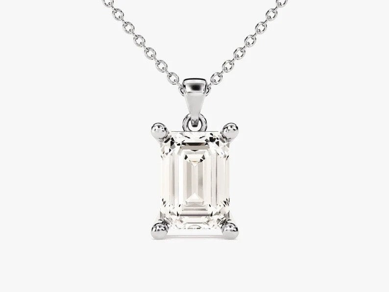 Moissanite Necklace, Emerald Cut 9x7mm Pendant, Moissanite Pendant, Anniversary Gift, Bridesmaid Gift, Silver Jewelry- ARIENE JEWELS