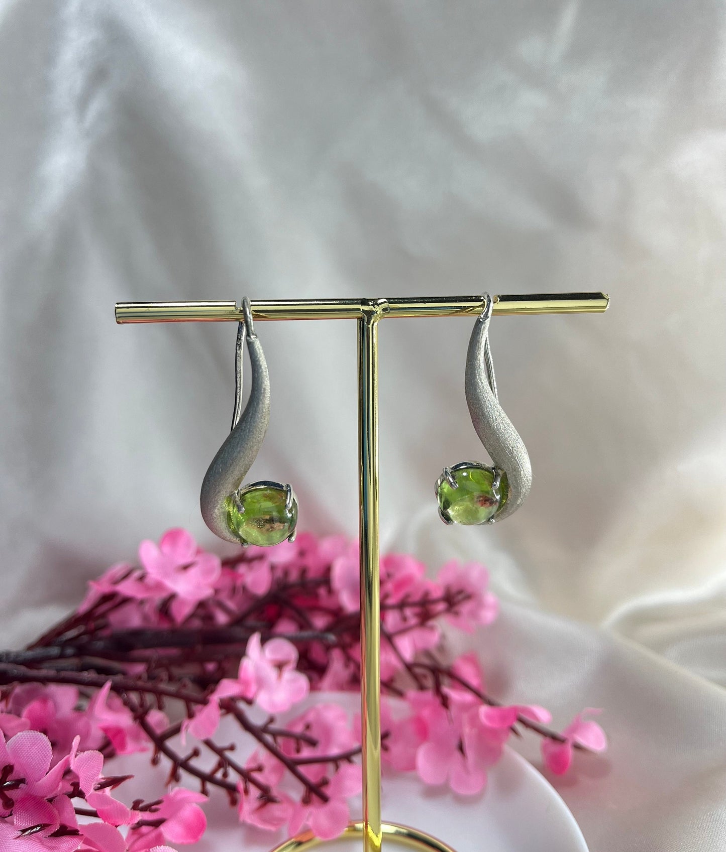 Peridot Solitaire Earring, Sterling Silver 925,Gemstone Earring, Statement Art Deco Jewelry, Gift for her, Silver Jewelry- ARIENE JEWELS