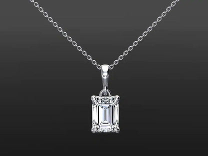 Moissanite Necklace, Emerald Cut 9x7mm Pendant, Moissanite Pendant, Anniversary Gift, Bridesmaid Gift, Silver Jewelry- ARIENE JEWELS