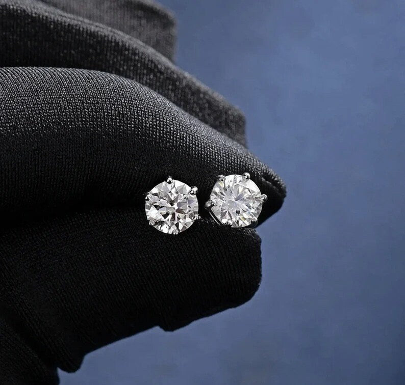 Men's or Women's 1.00ct Round Solitaire Moissanite, Stud Earrings, 925 Sterling Silver, Anniversary Gift- ARIENE JEWELS